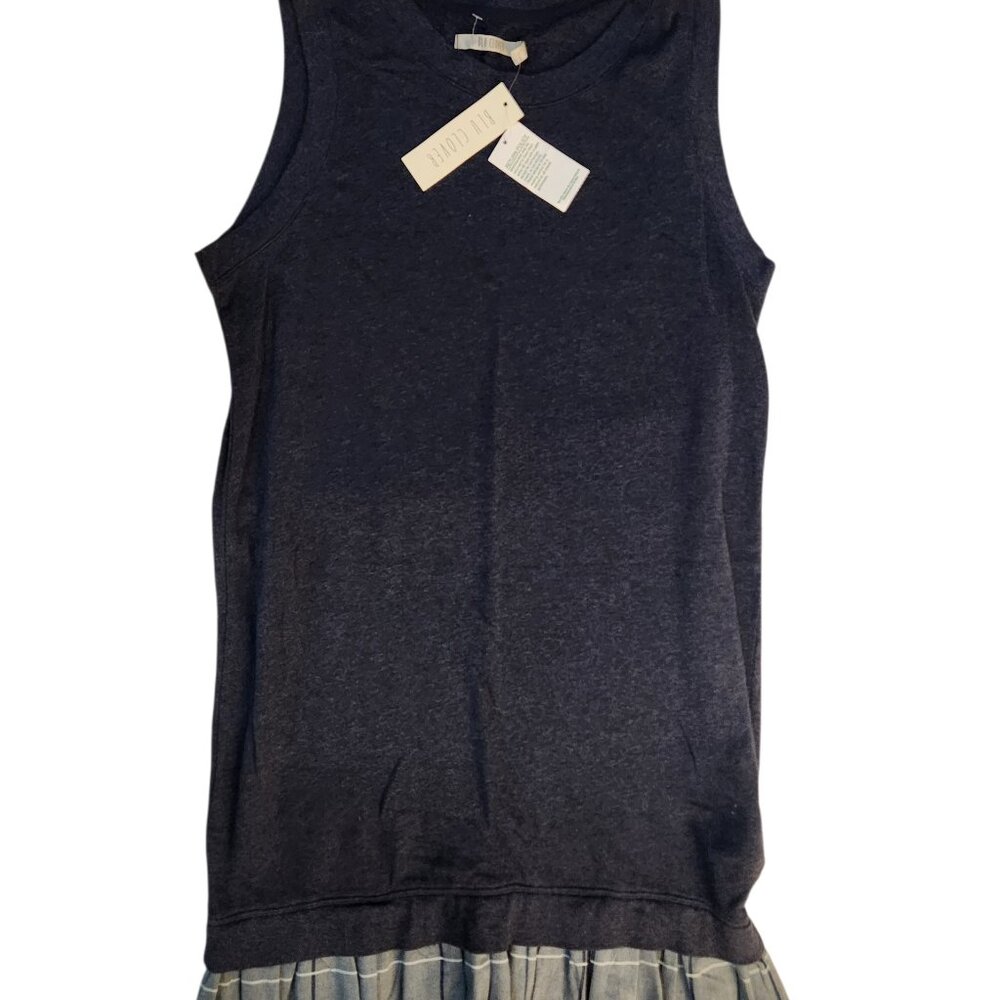 NWT Blu Clover Sleeveless Sweater Mini Dress Blue Size L Pleated Bottom Hem